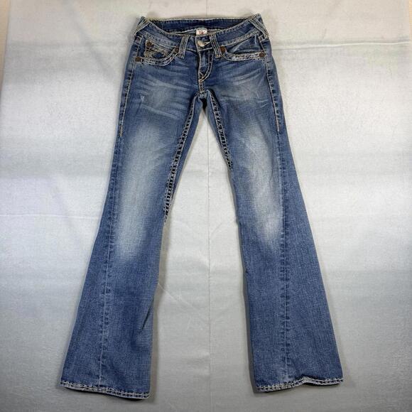 True Religion Joey Super T Jeans Womens 28 Blue Denim Flare Low Rise Y2K USA - Picture 1 of 10